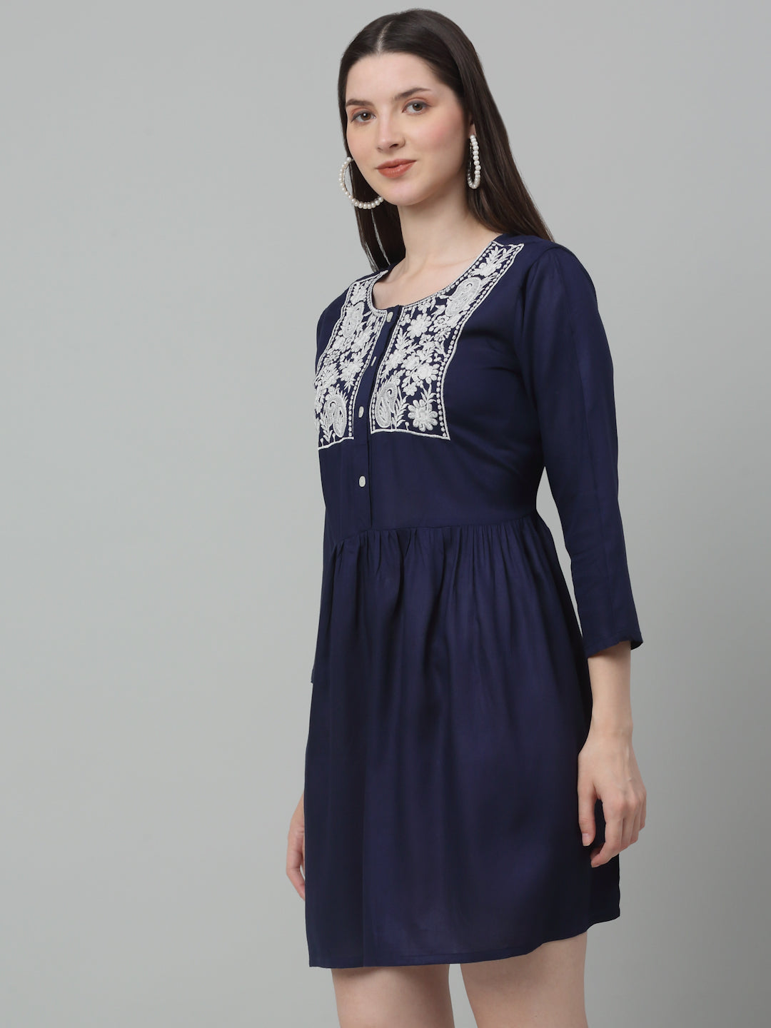Jainish Women's WoEmbroidered A-line Dress - Navy Blue | Grocsy