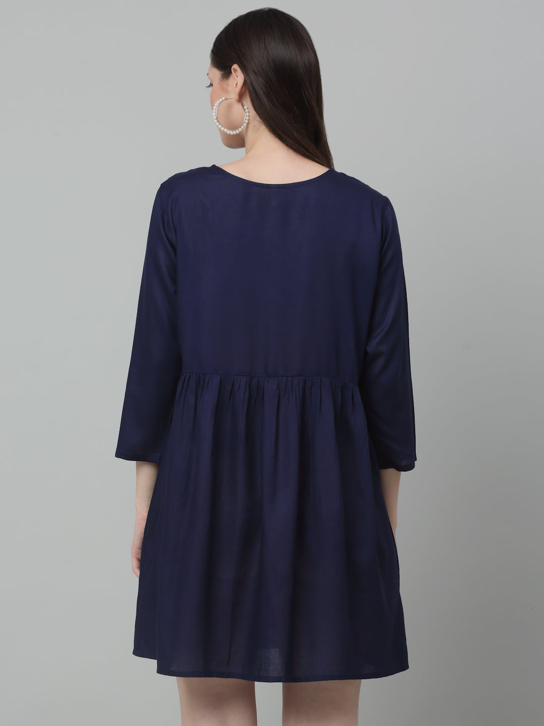 Jainish Women's WoEmbroidered A-line Dress - Navy Blue | Grocsy