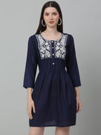 Jainish Women's WoEmbroidered A-line Dress - Navy Blue | Grocsy
