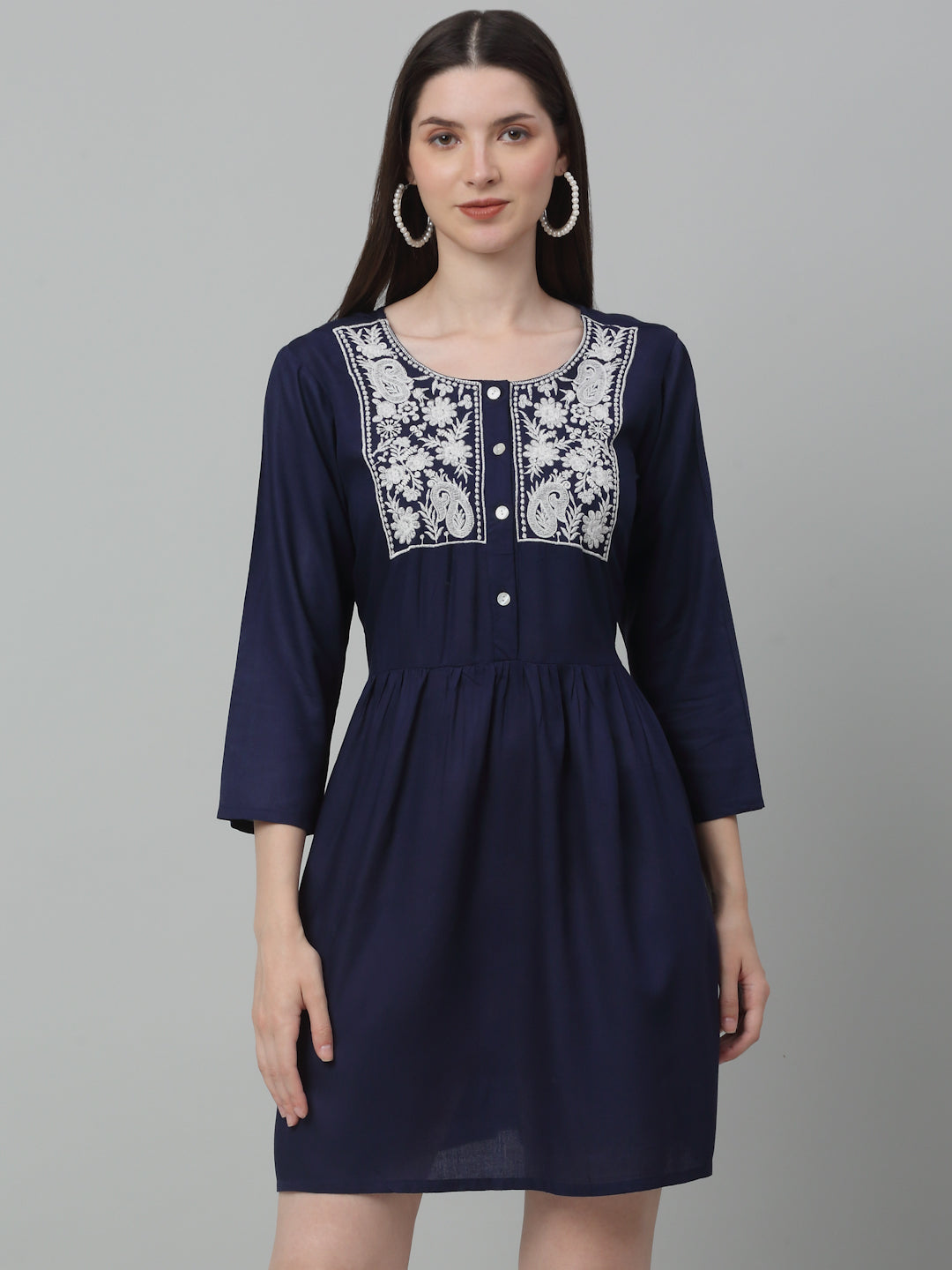 Jainish Women's WoEmbroidered A-line Dress - Navy Blue | Grocsy