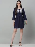 Jainish Women's WoEmbroidered A-line Dress - Navy Blue | Grocsy