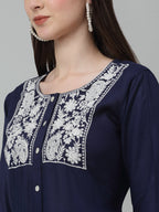 Jainish Women's WoEmbroidered A-line Dress - Navy Blue | Grocsy