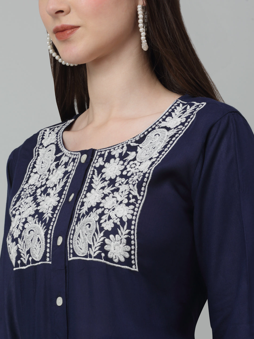 Jainish Women's WoEmbroidered A-line Dress - Navy Blue | Grocsy