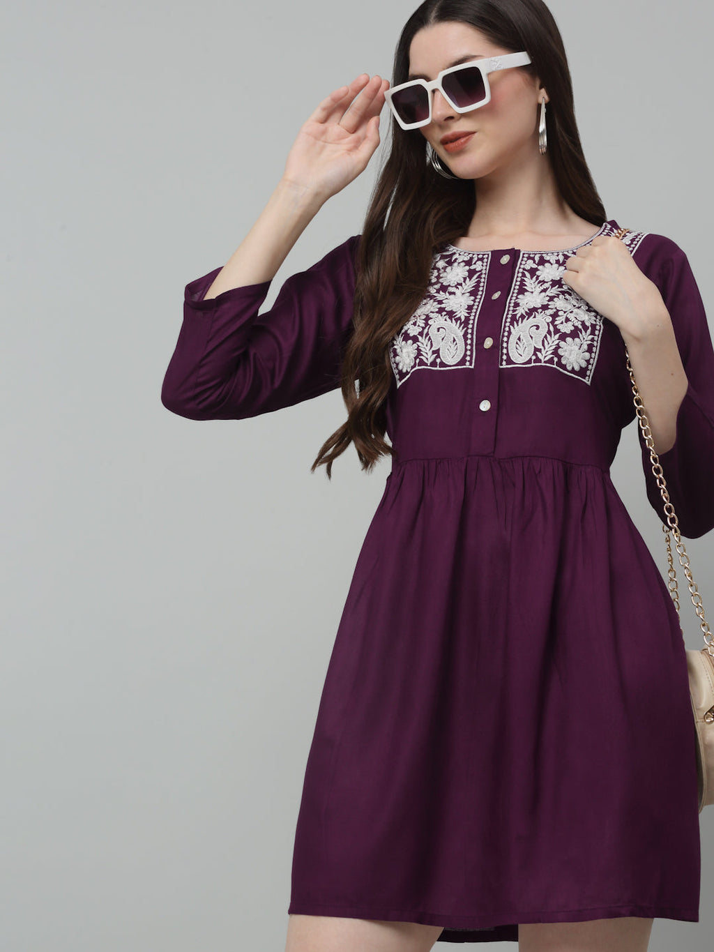 Jainish Women's WoEmbroidered A-line Dress - Purple | Grocsy
