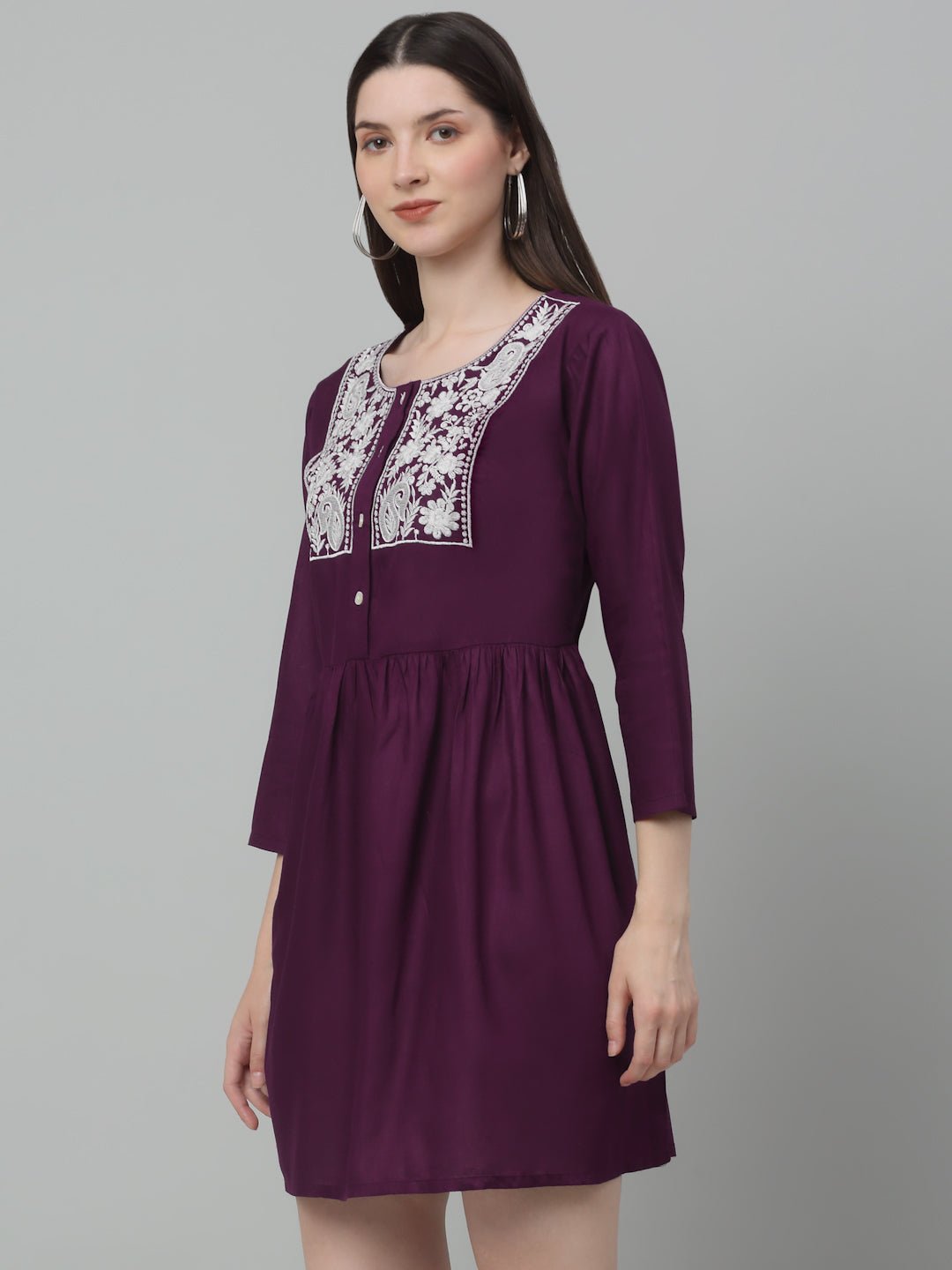 Jainish Women's WoEmbroidered A-line Dress - Purple | Grocsy