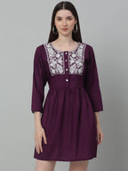 Jainish Women's WoEmbroidered A-line Dress - Purple | Grocsy