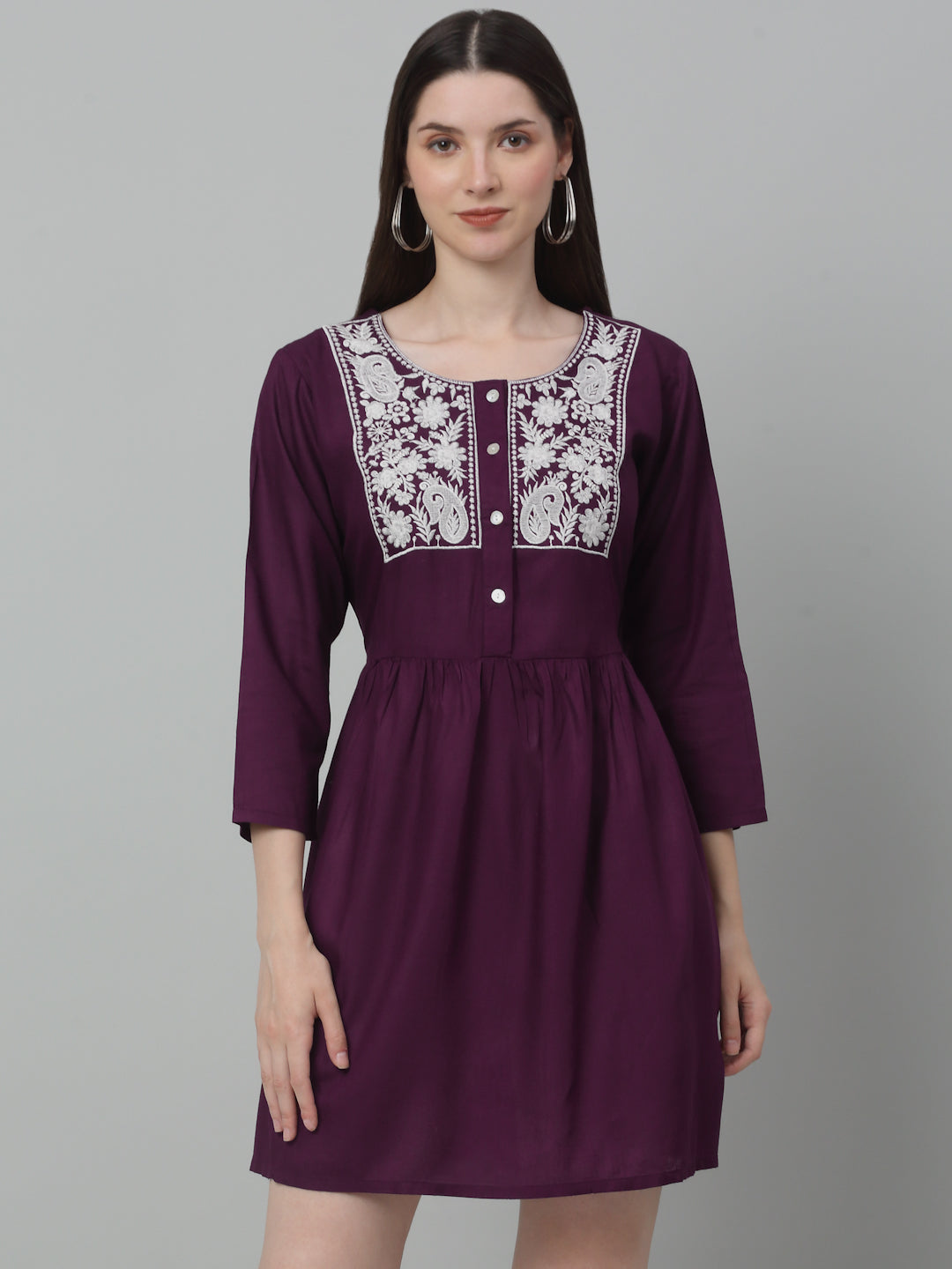 Jainish Women's WoEmbroidered A-line Dress - Purple | Grocsy