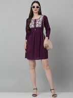 Jainish Women's WoEmbroidered A-line Dress - Purple | Grocsy