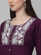 Jainish Women's WoEmbroidered A-line Dress - Purple | Grocsy