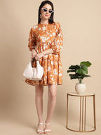Jainish Women's Mustard Printed A-Line Dress | Grocsy