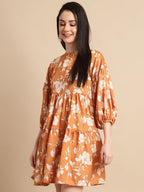 Jainish Women's Mustard Printed A-Line Dress | Grocsy