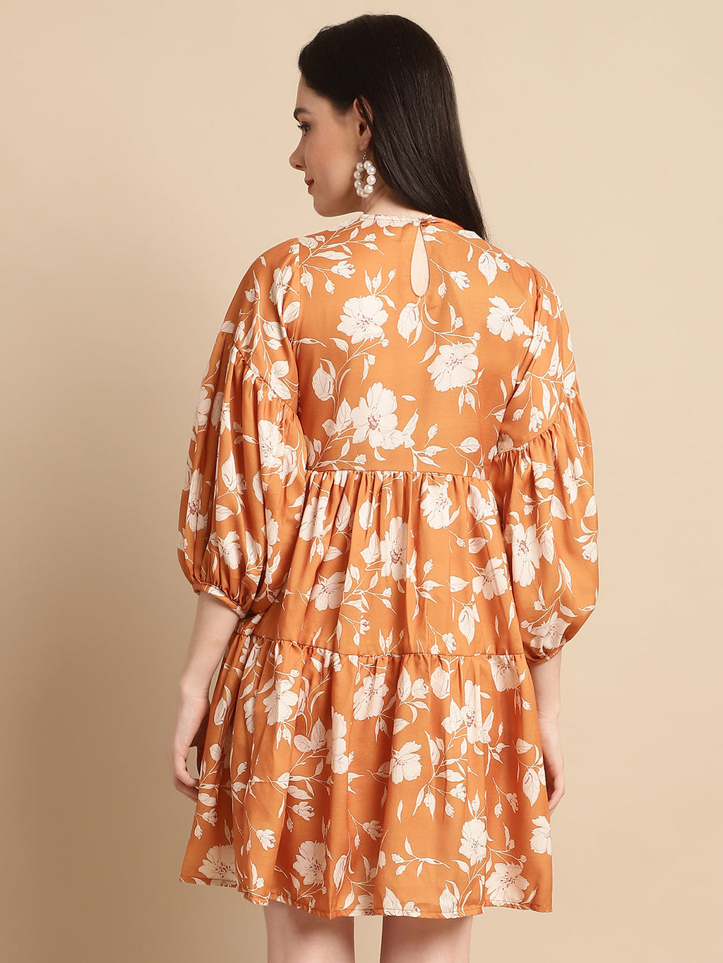 Jainish Women's Mustard Printed A-Line Dress | Grocsy