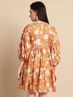 Jainish Women's Mustard Printed A-Line Dress | Grocsy