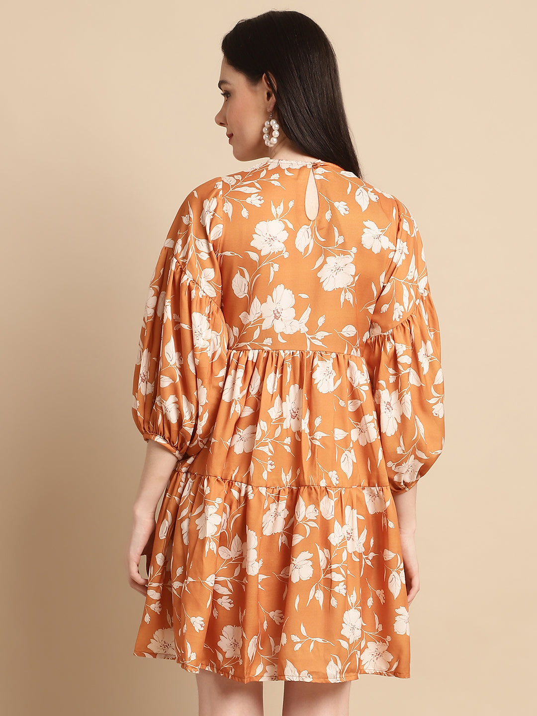 Jainish Women's Mustard Printed A-Line Dress | Grocsy