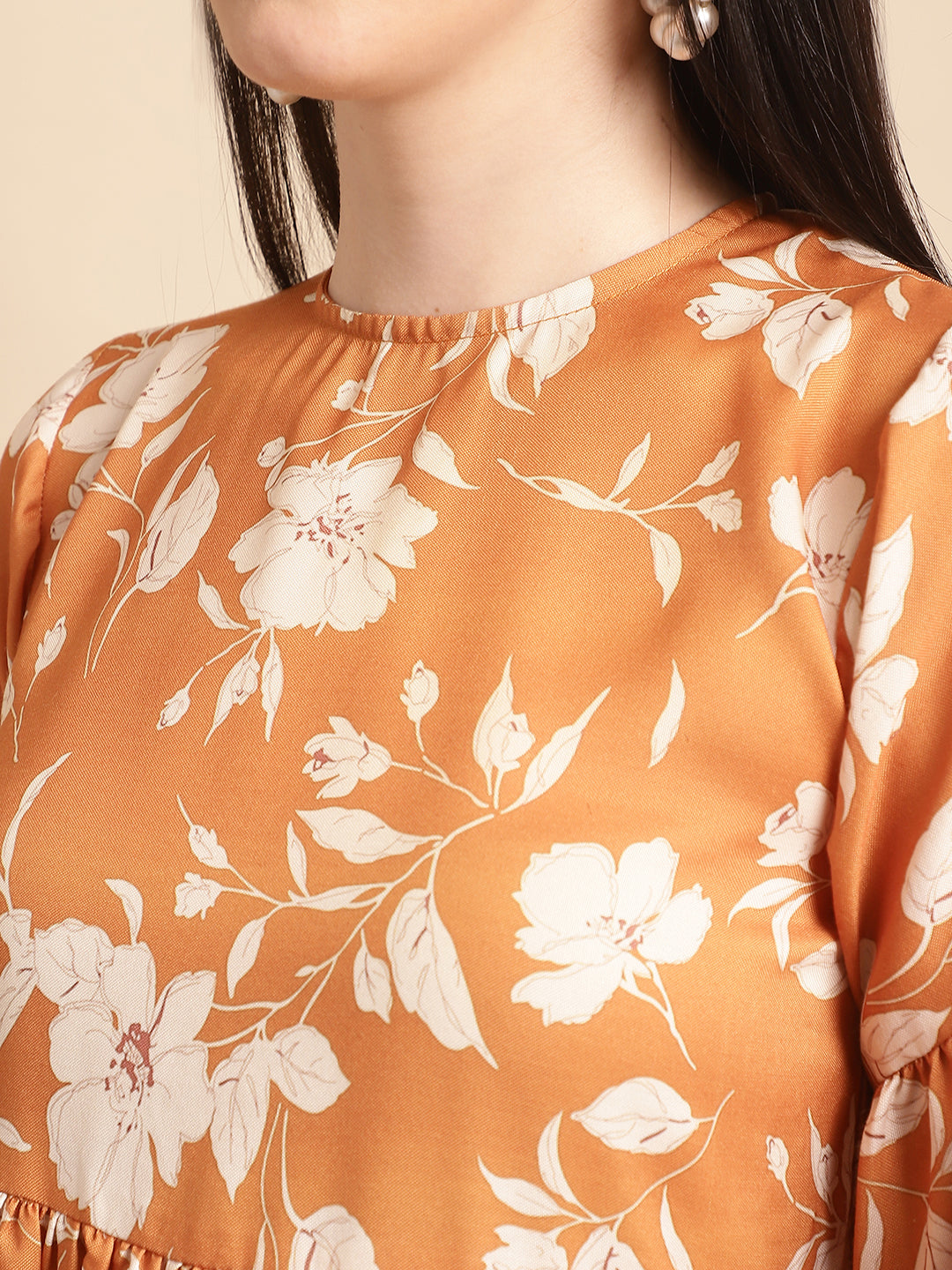 Jainish Women's Mustard Printed A-Line Dress | Grocsy