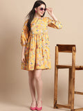 Jainish Women's Yellow Printed A-Line Dress | Grocsy