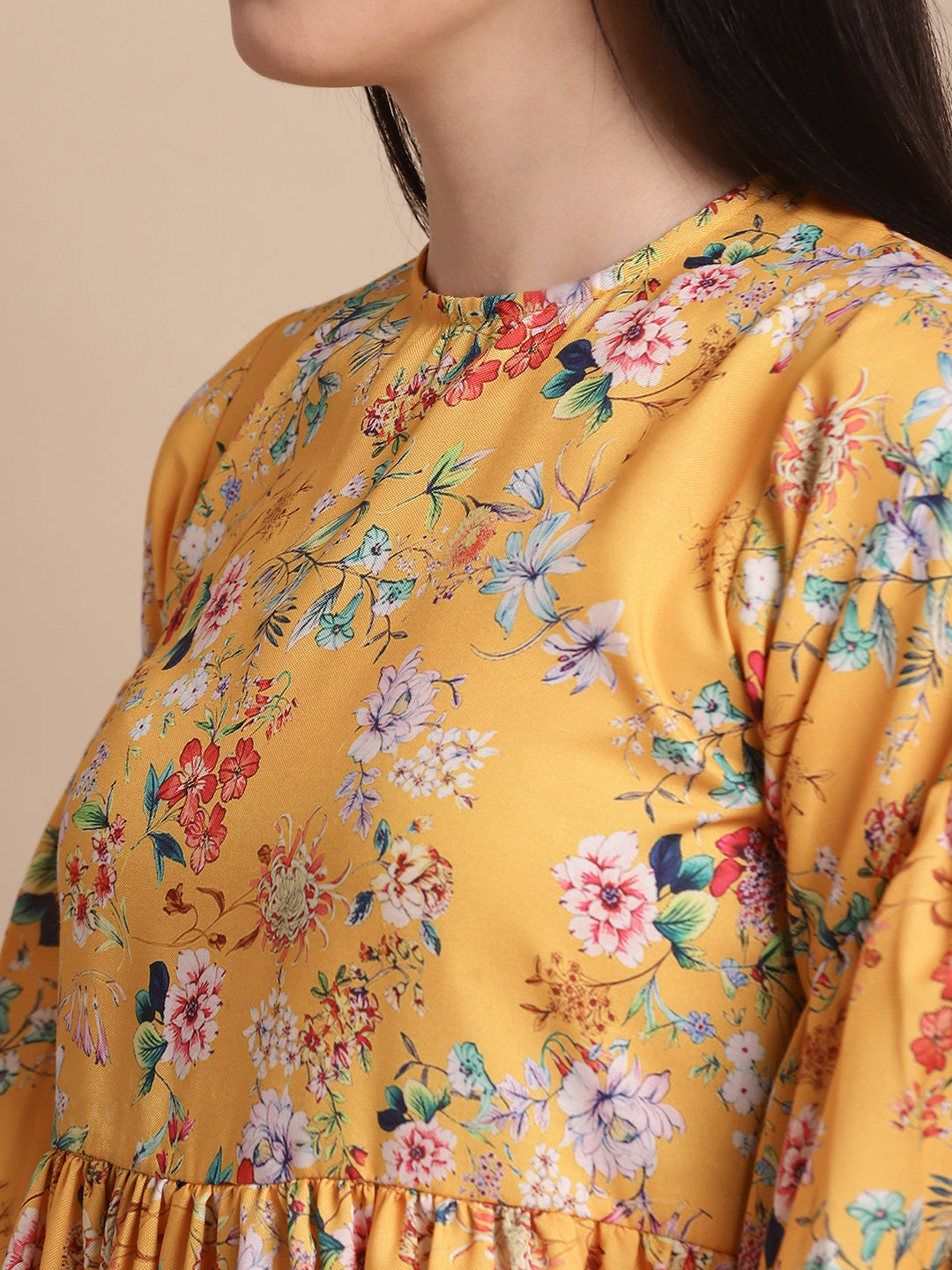 Jainish Women's Yellow Printed A-Line Dress | Grocsy