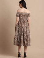 Jainish Women's WoBrown Printed off-Shoulder Dress | Grocsy