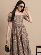 Jainish Women's WoBrown Printed off-Shoulder Dress | Grocsy