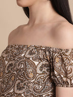 Jainish Women's WoBrown Printed off-Shoulder Dress | Grocsy