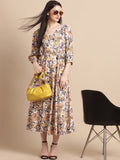 Jainish Women's WoOff-White Floral Printed A-line Dress With Belt | Grocsy