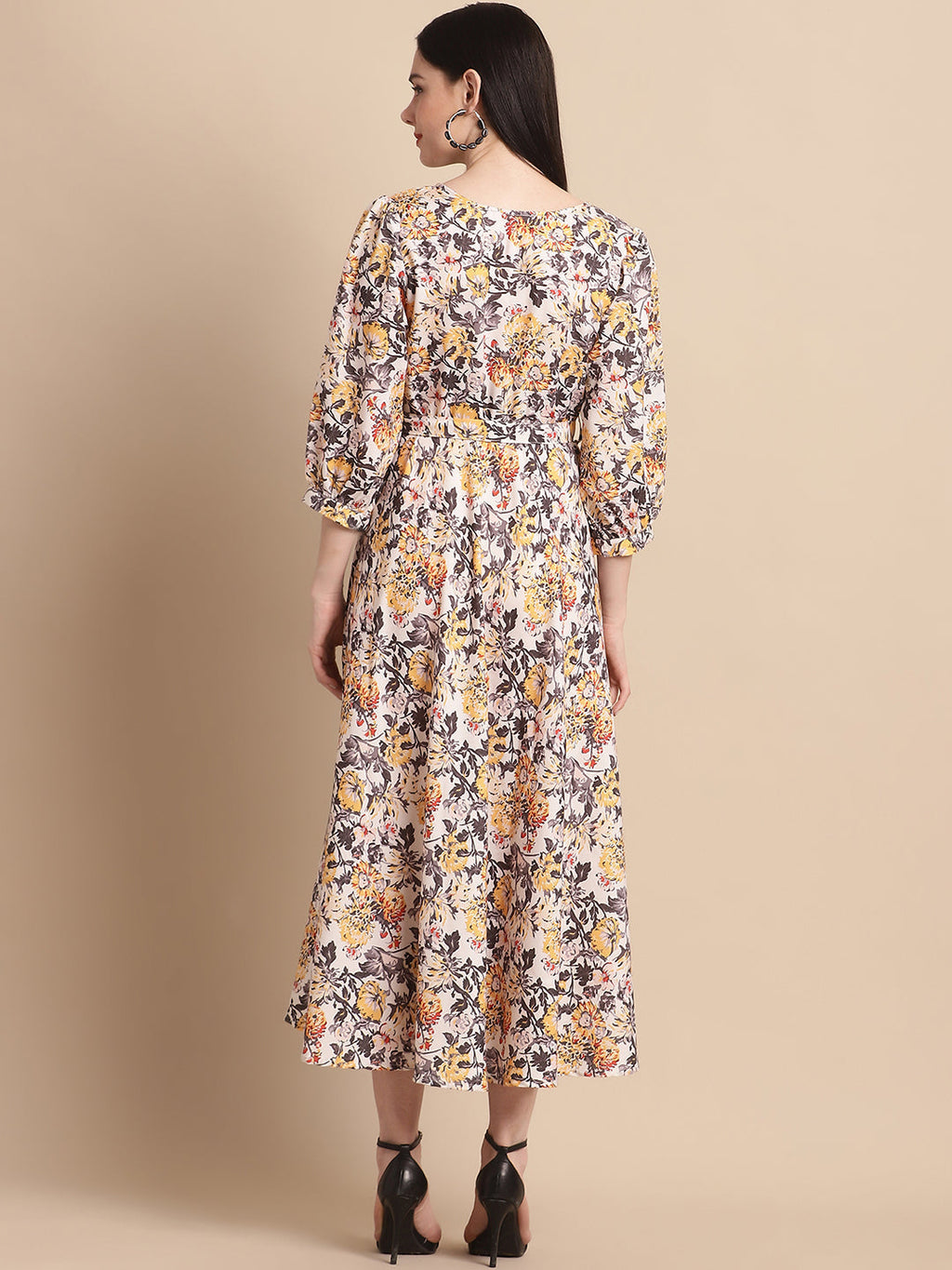 Jainish Women's WoOff-White Floral Printed A-line Dress With Belt | Grocsy
