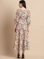 Jainish Women's WoOff-White Floral Printed A-line Dress With Belt | Grocsy