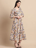 Jainish Women's WoOff-White Floral Printed A-line Dress With Belt | Grocsy
