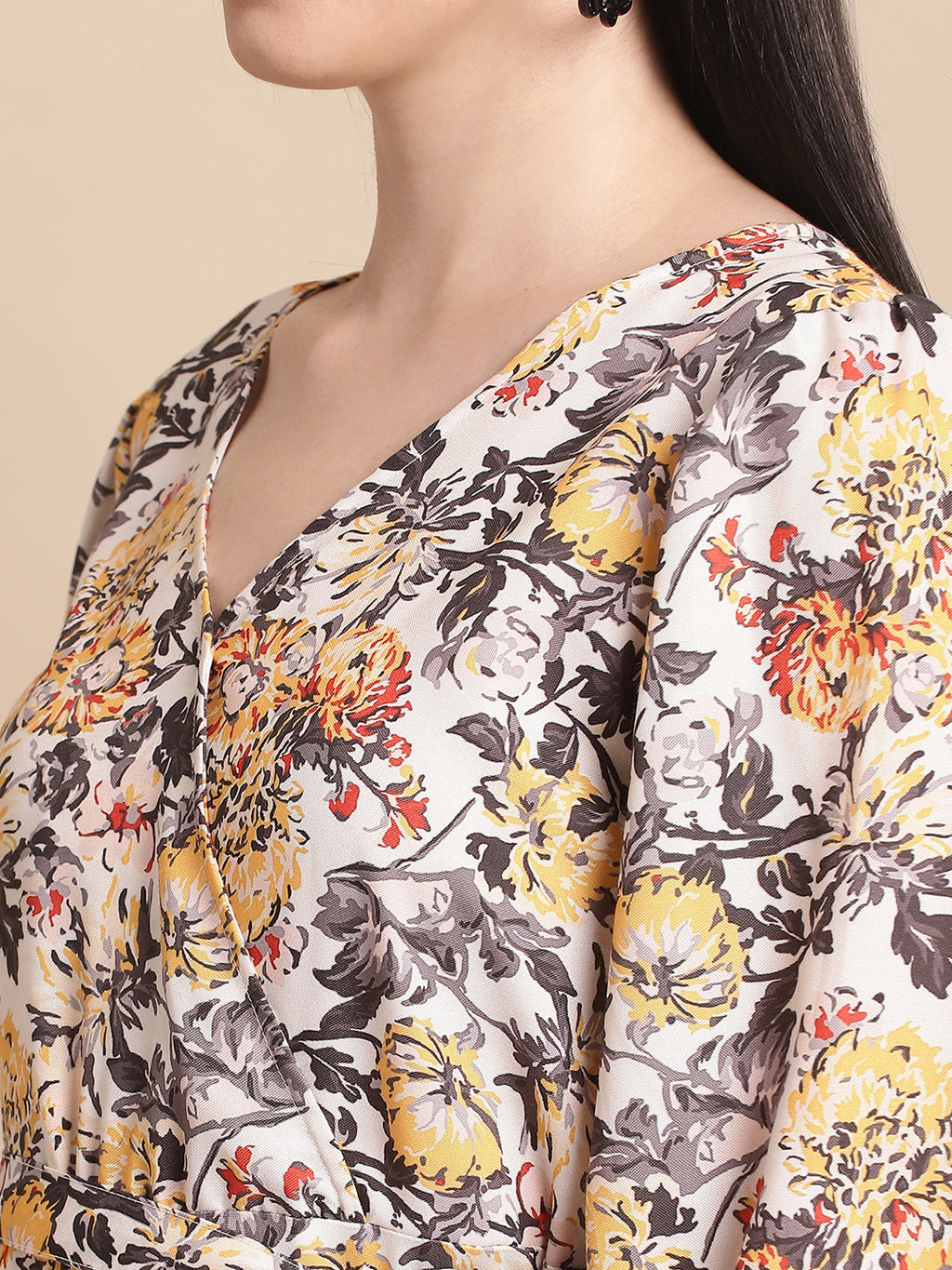 Jainish Women's WoOff-White Floral Printed A-line Dress With Belt | Grocsy