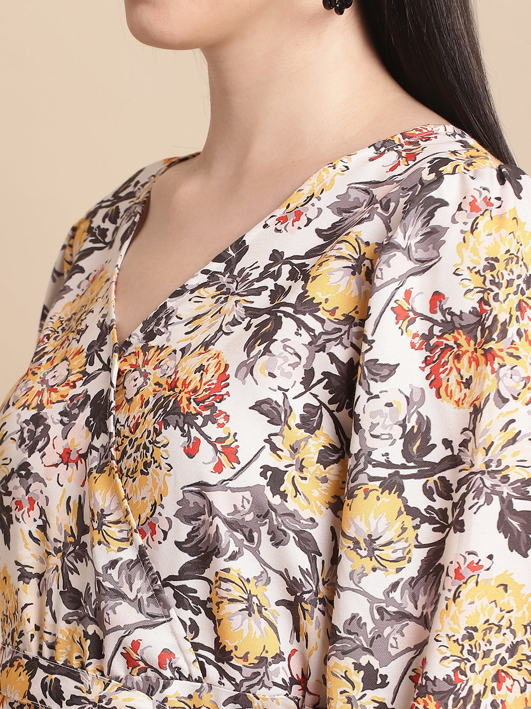 Jainish Women's WoOff-White Floral Printed A-line Dress With Belt | Grocsy