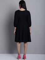 Jainish Women's WoBlack Floral Embroidered A-line Dress | Grocsy
