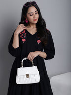 Jainish Women's WoBlack Floral Embroidered A-line Dress | Grocsy