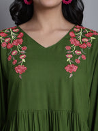 Jainish Women's WoGreen Floral Embroidered A-line Dress | Grocsy