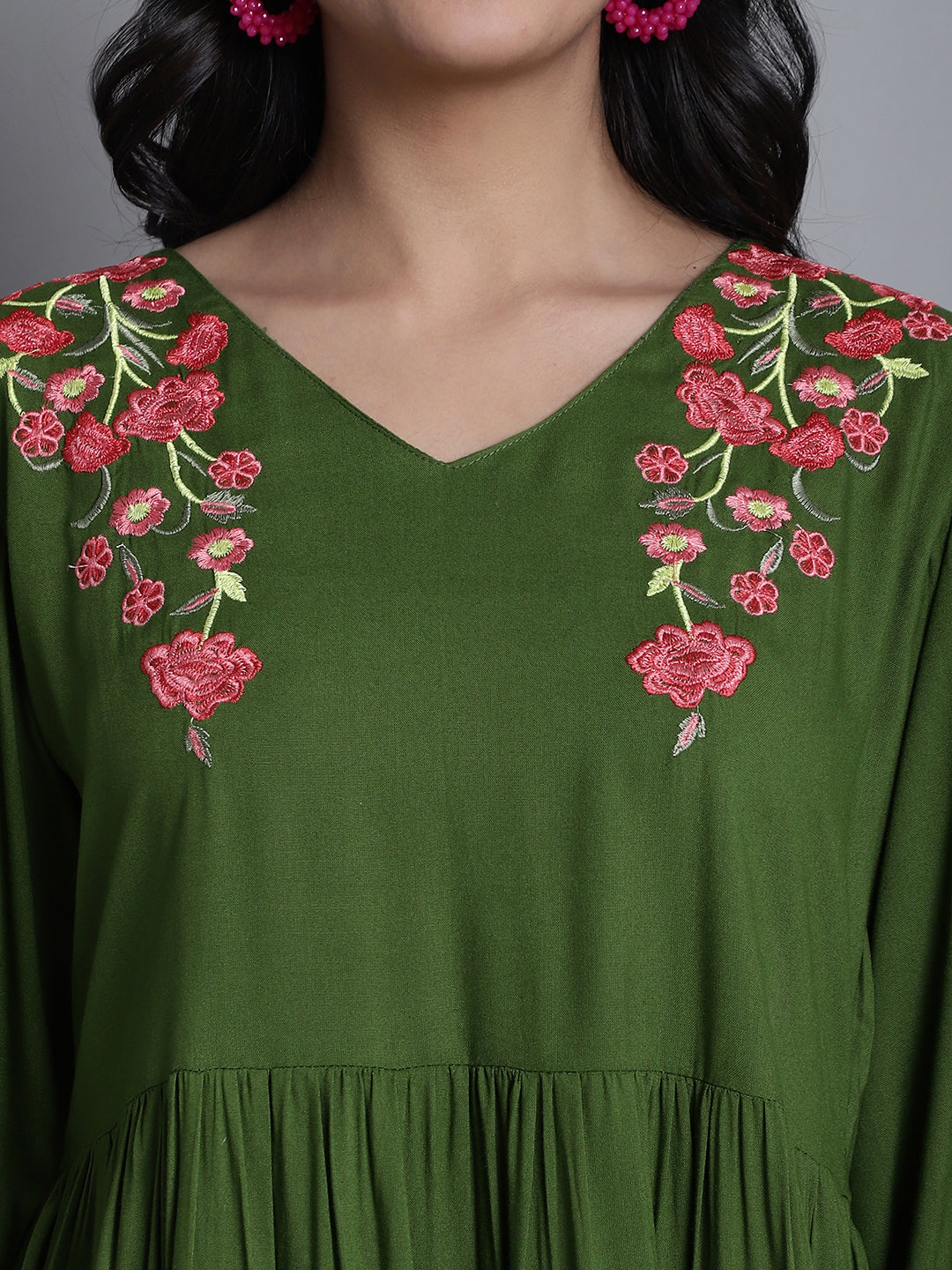 Jainish Women's WoGreen Floral Embroidered A-line Dress | Grocsy
