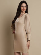 Jainish Women's Shimmer Puff Sleeves bodycon dress - Beige | Grocsy