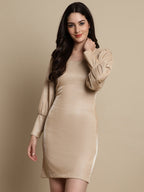 Jainish Women's Shimmer Puff Sleeves bodycon dress - Beige | Grocsy
