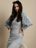 Jainish Women's Shimmer Puff Sleeves bodycon dress - Blue | Grocsy