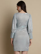 Jainish Women's Shimmer Puff Sleeves bodycon dress - Blue | Grocsy