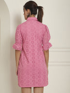 Indian Needle Women's Embroidered Cotton Dress - Pink | Grocsy