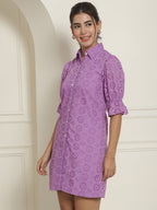 Indian Needle Women's Embroidered Cotton Dress - Purple | Grocsy