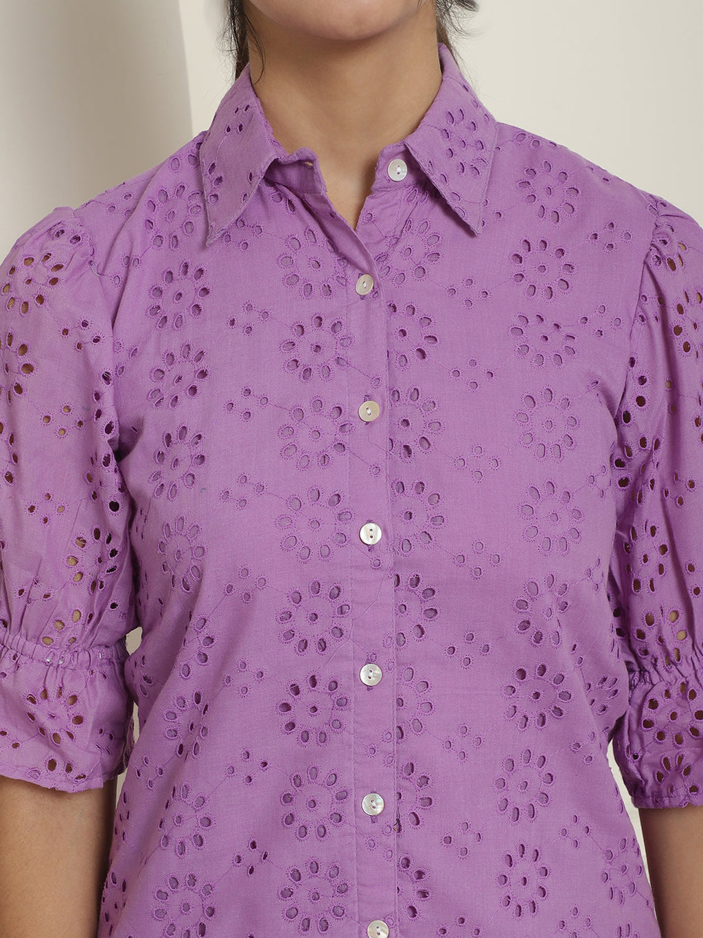 Indian Needle Women's Embroidered Cotton Dress - Purple | Grocsy