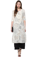 Janasya Off White Cotton Foil Print Straight kurta | Grocsy