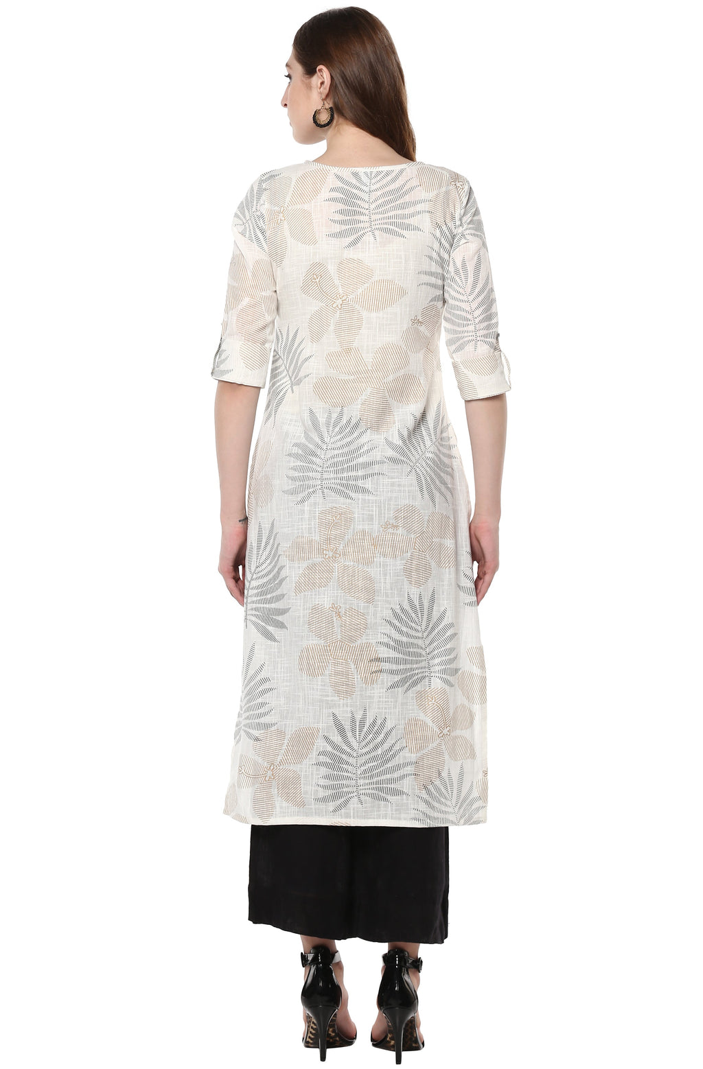 Janasya Off White Cotton Foil Print Straight kurta | Grocsy