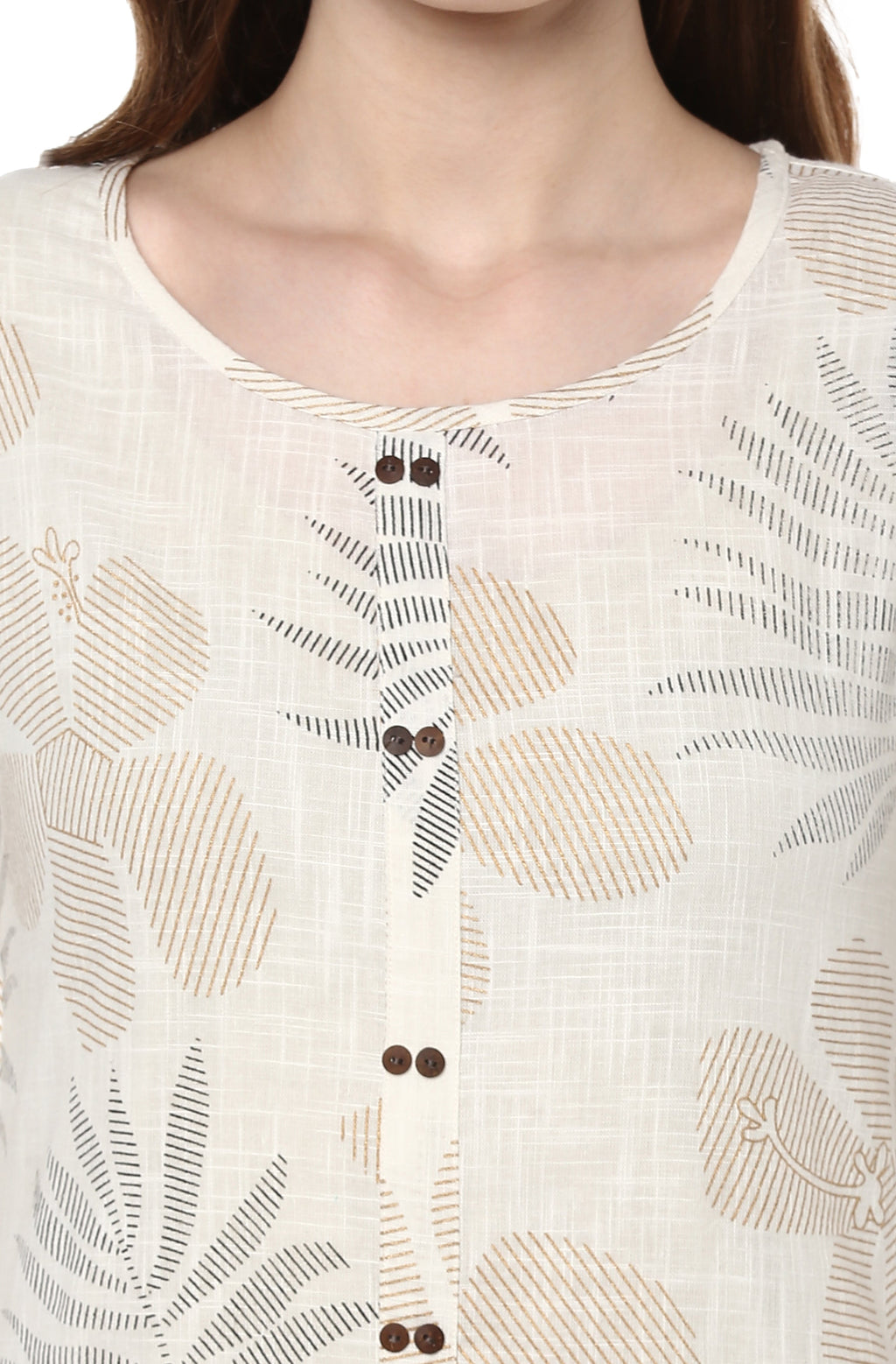 Janasya Off White Cotton Foil Print Straight kurta | Grocsy