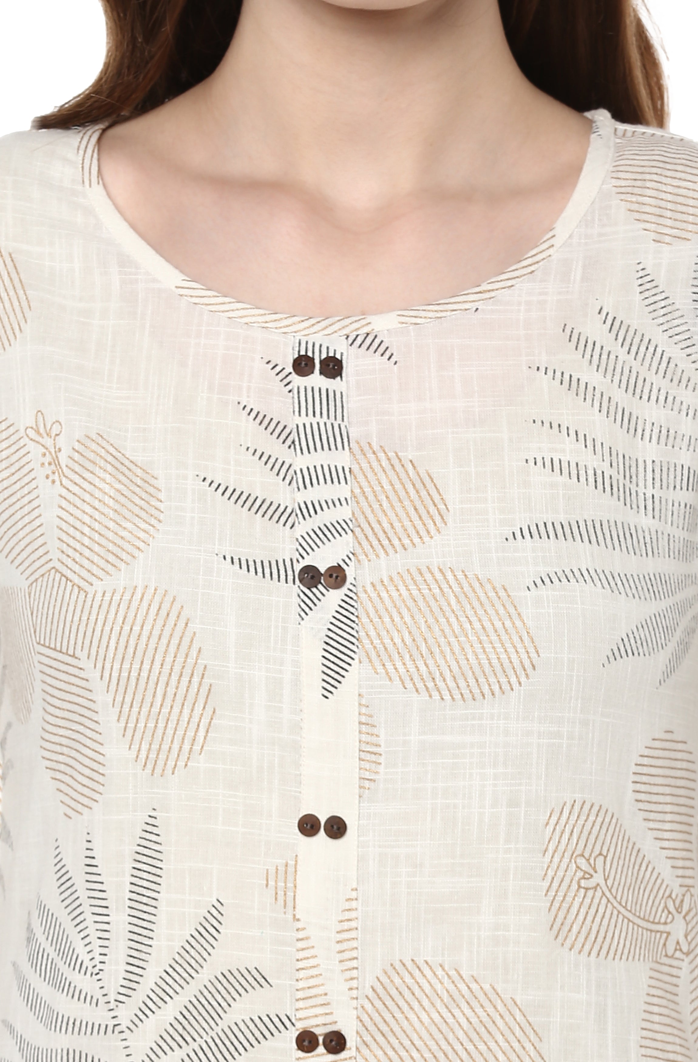 Janasya Off White Cotton Foil Print Straight kurta | Grocsy