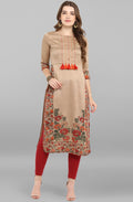 Janasya Women's Light Brown Poly Silk Floral Printed Casual Straight kurta | Grocsy