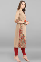 Janasya Women's Light Brown Poly Silk Floral Printed Casual Straight kurta | Grocsy