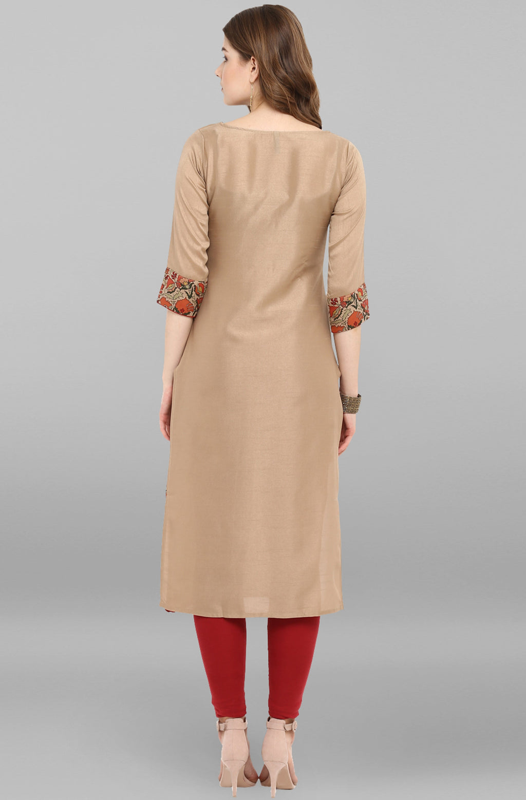 Janasya Women's Light Brown Poly Silk Floral Printed Casual Straight kurta | Grocsy