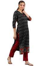 Janasya Black Cotton Ikat Straight kurta | Grocsy