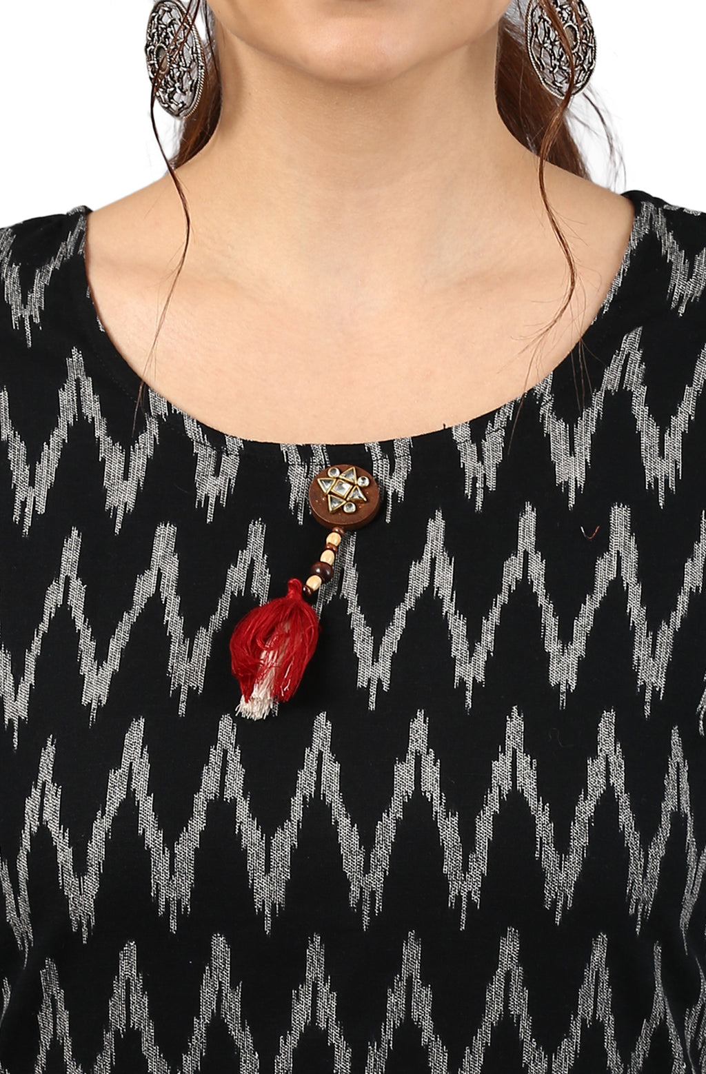 Janasya Black Cotton Ikat Straight kurta | Grocsy